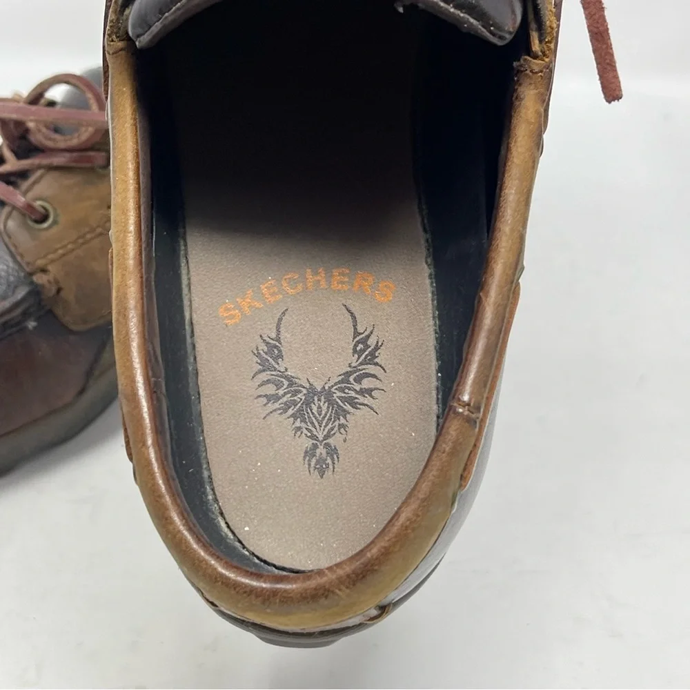 Skechers Boat Deck Shoes Mens 8 Brown Leather Casual 2 Eye Driving Moc Toe